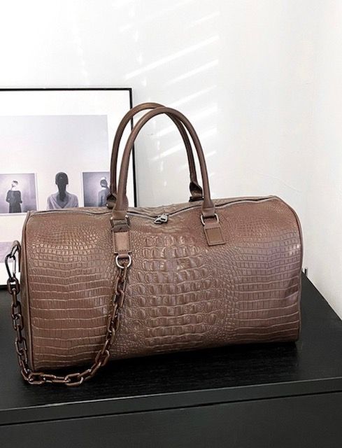 Vegan Leather Weekender Duffle Bag, Chocolate