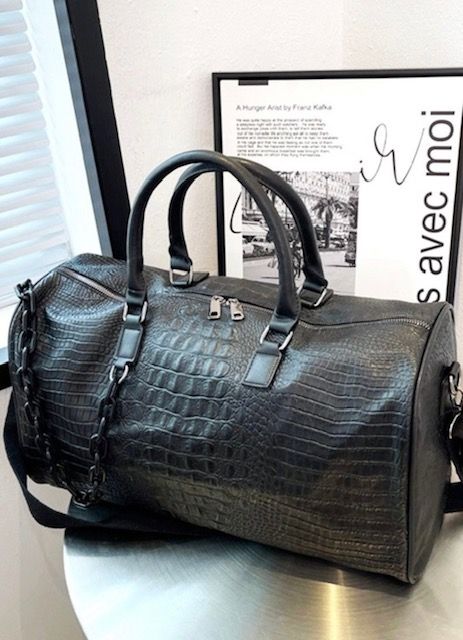 Vegan Leather Weekender Duffle Bag, Black