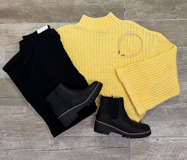 Wide Sleeve, Mock Neck Sweater, Yellow