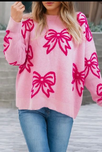 Drop Sleeve Bow Sweater, Pink