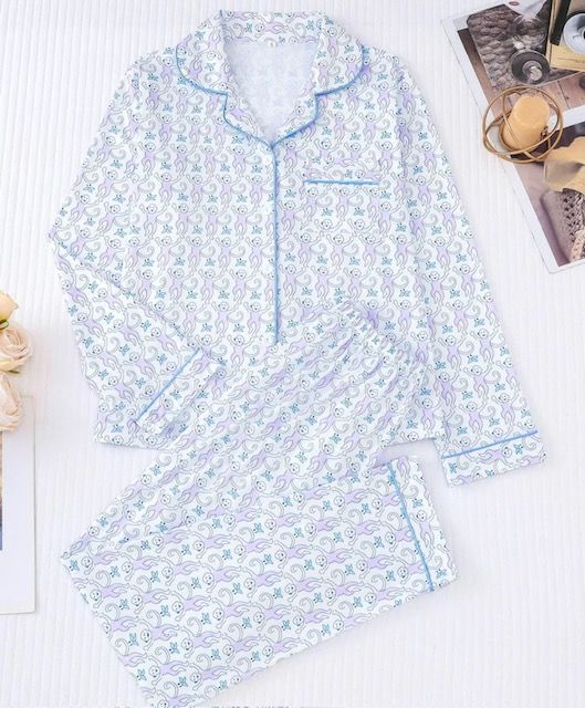 Monkey PJ Set, Lavender with Blue Trim