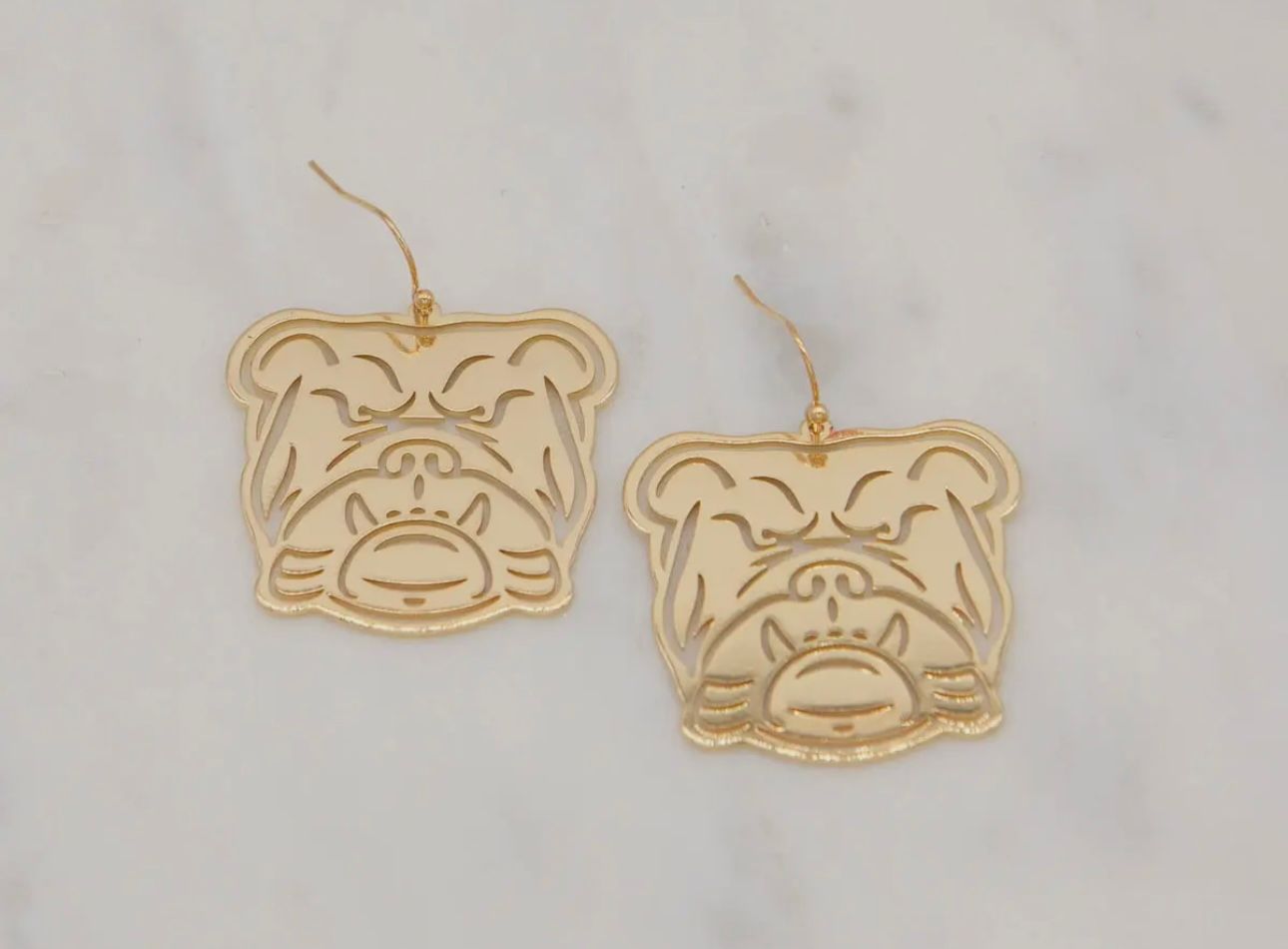 Bulldog Face Earrings, Gold