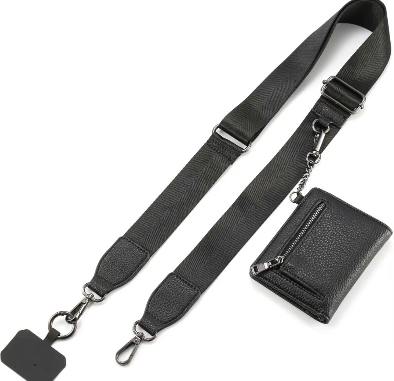 Cell Phone Adjustable Strap with Pouch, Black