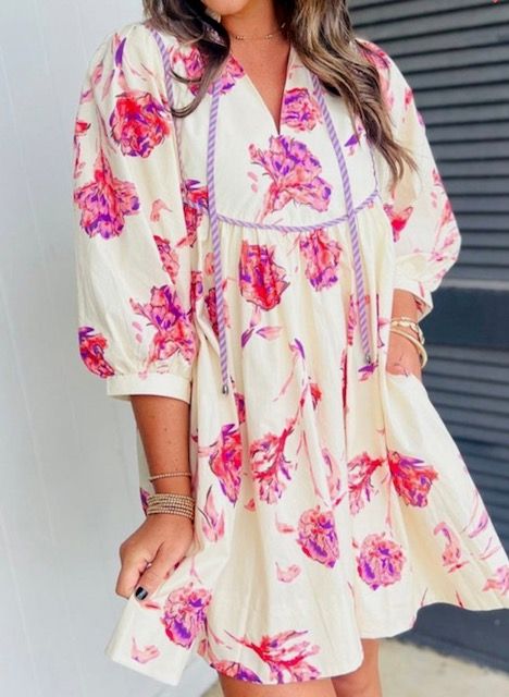 Floral Balloon Sleeve Dress