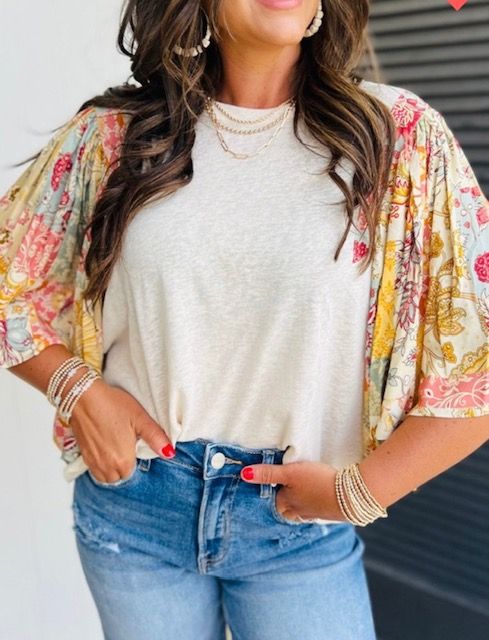 Floral Parchwork, Batwing Sleeve Top