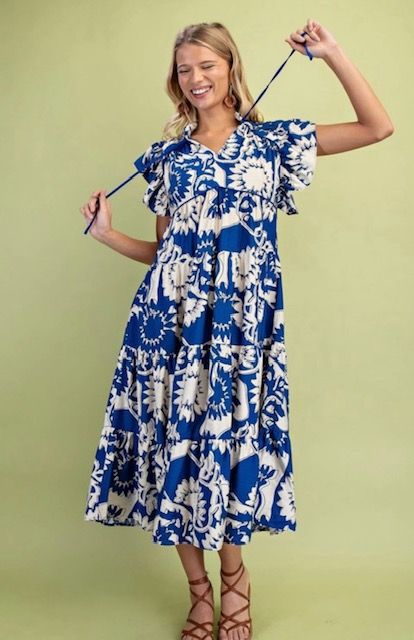 Tiered Midi Dress, Cobolt Blue