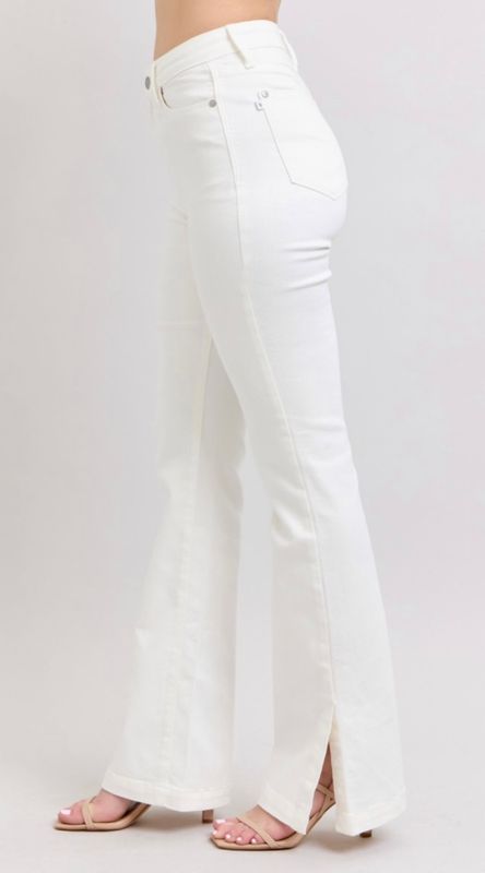 Judy Blue HW Side Slit Boot Cut, White