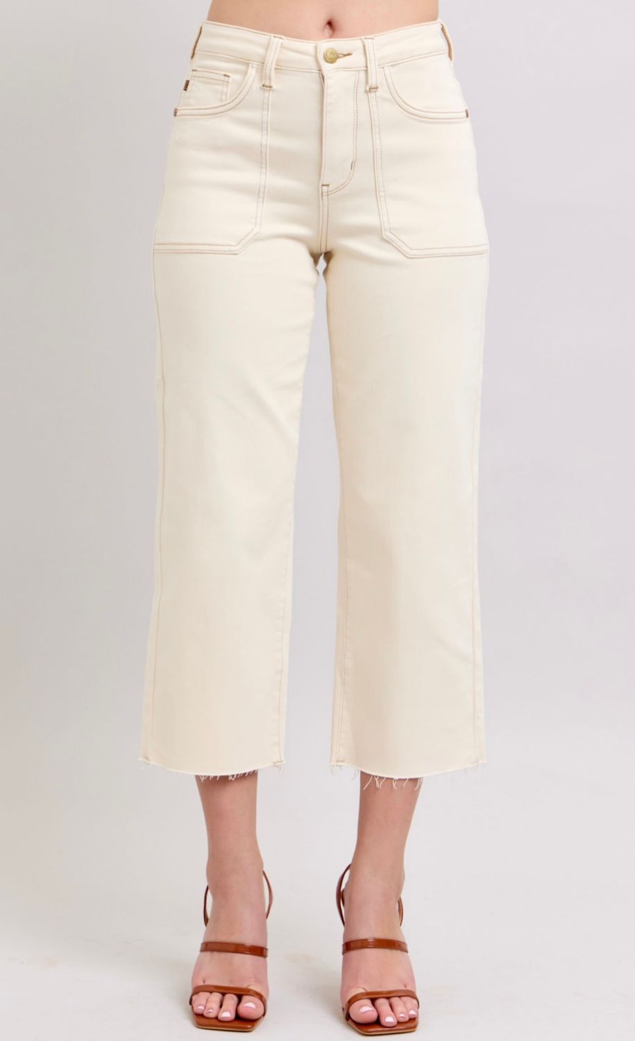 Judy Blue Crop Wide Leg, Ecru