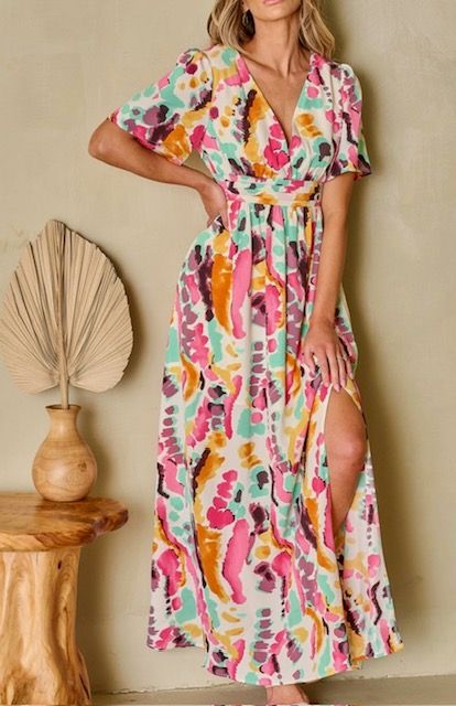 Multi Color Short Sleeve Maxi