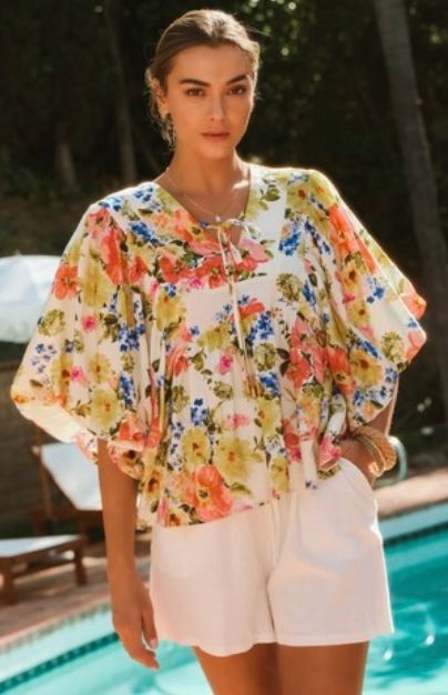 Bubble Sleeve Top, Sweet Garden