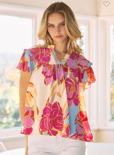 Faux Button Top, Floral