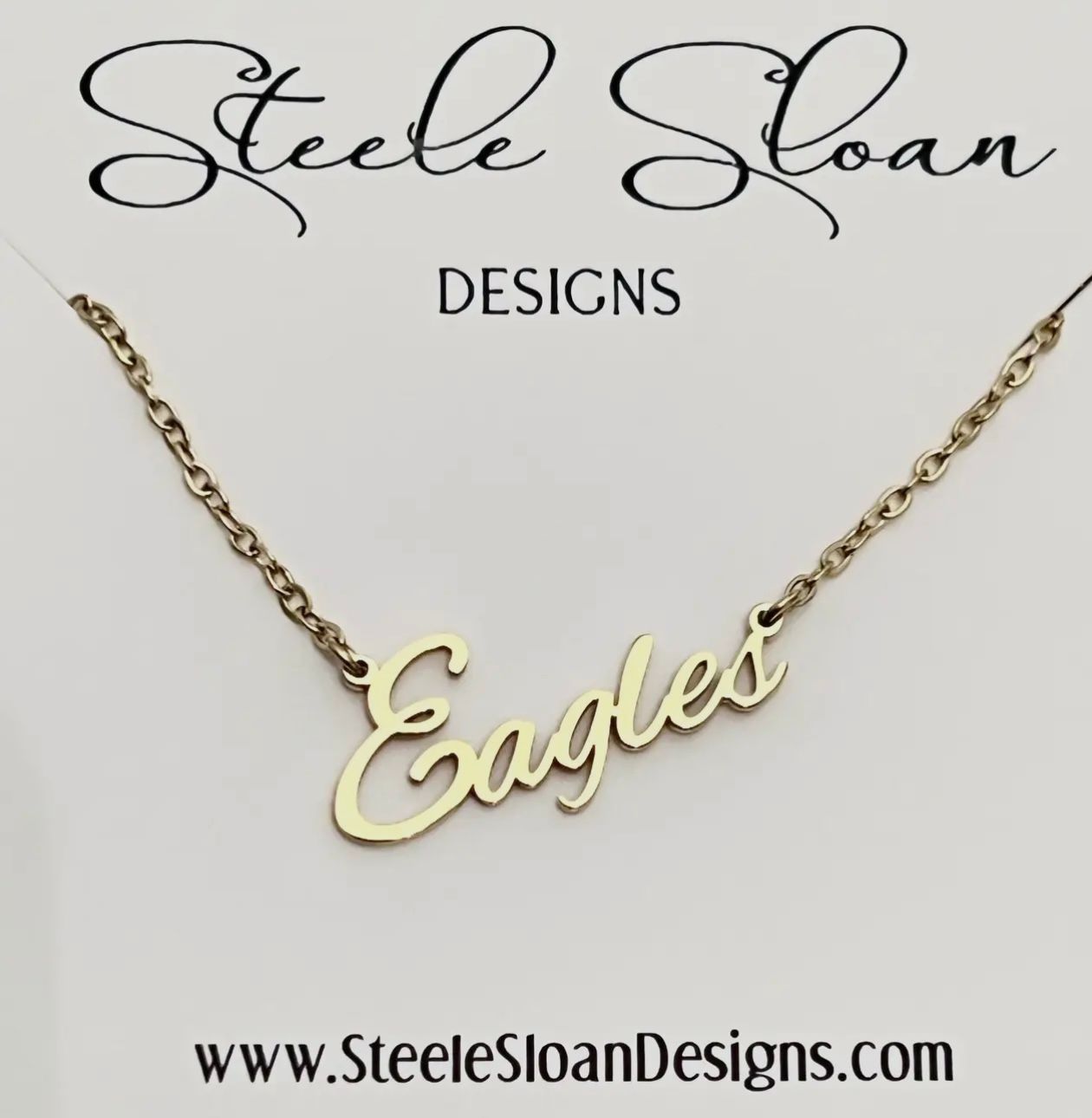 SS Designs Eagles Script Necklace, Gold