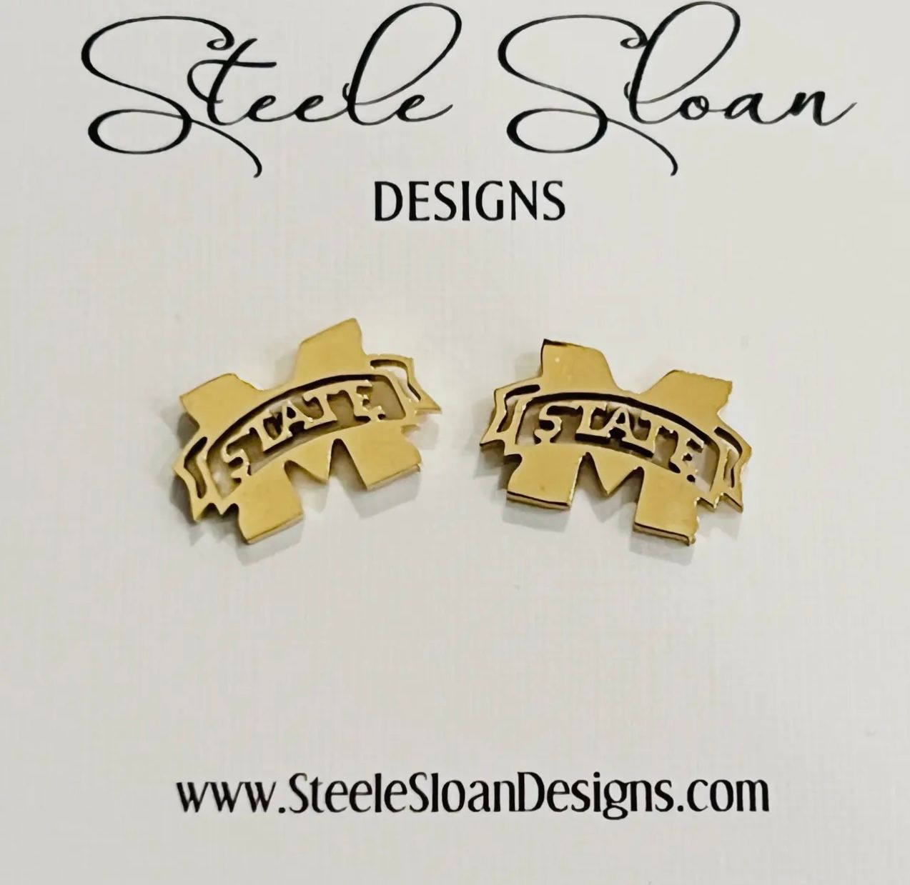 SS Designs Miss. State Bulldog Stud Earring, Gold