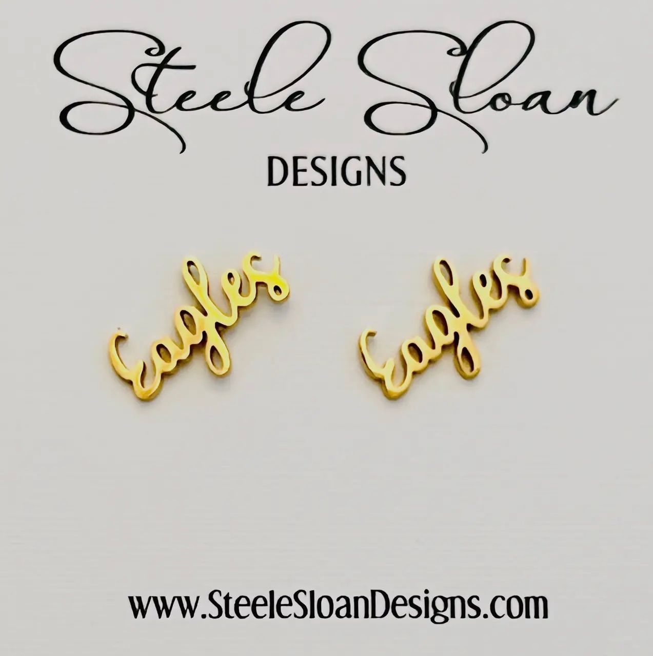 SS Designs Script Eagles Stud Earrings, Gold