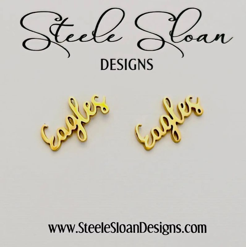 SS Designs Script Eagles Stud Earrings, Gold