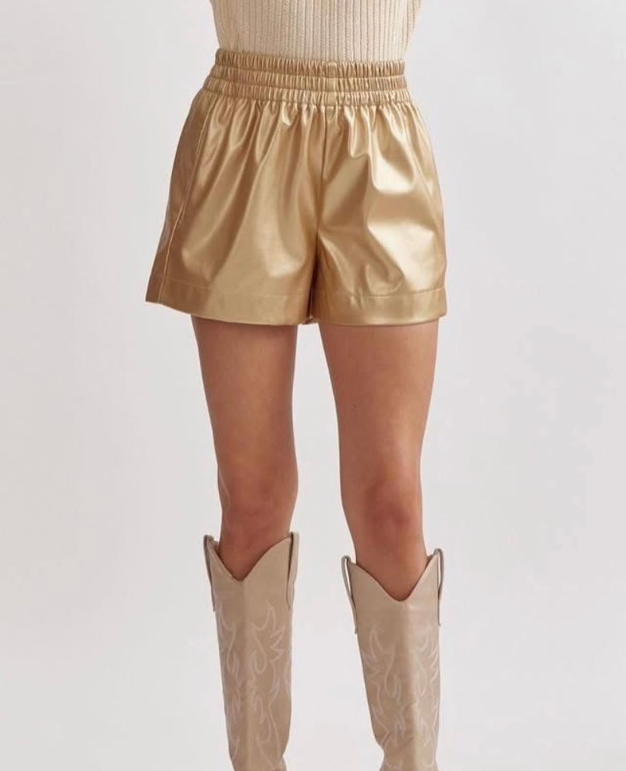 Faux Leather Shorts, Gold