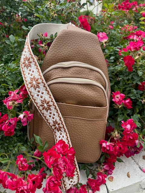 Vegan Leather Crossbody Sling, Camel