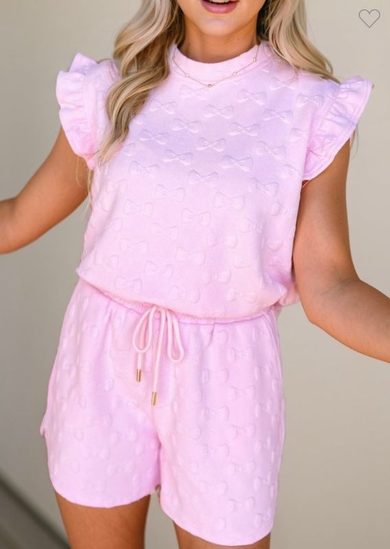 Bow Jacquard Short Set, Pink