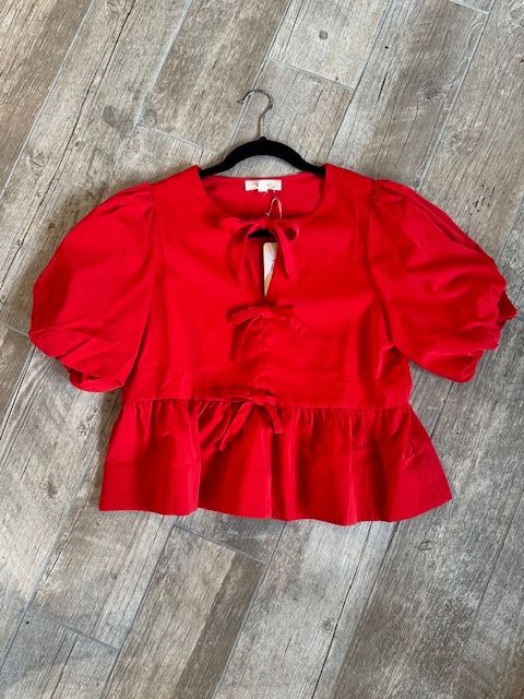 Red Bow Short Sleeve Top