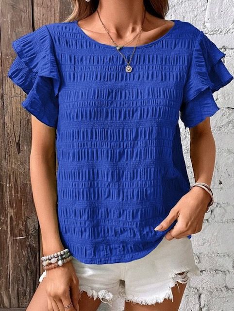 Ruffle Sleeve Top, Blue