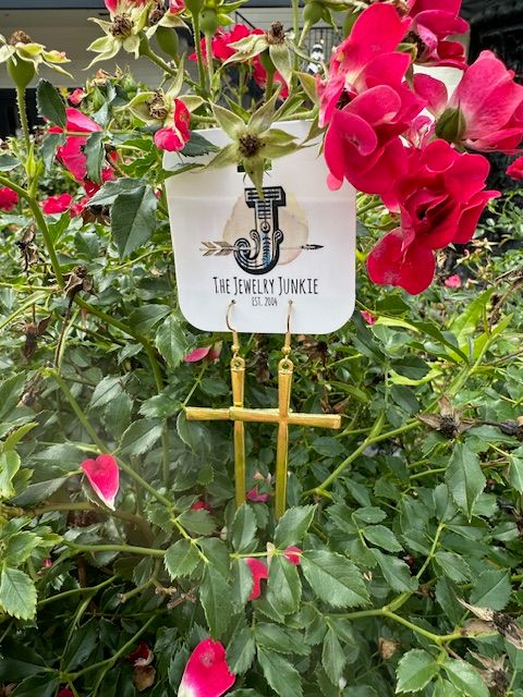 JJ Gold Cross Dangle Earrings