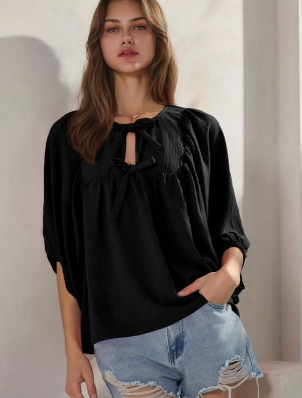 Batwing Sleeve Top, Black