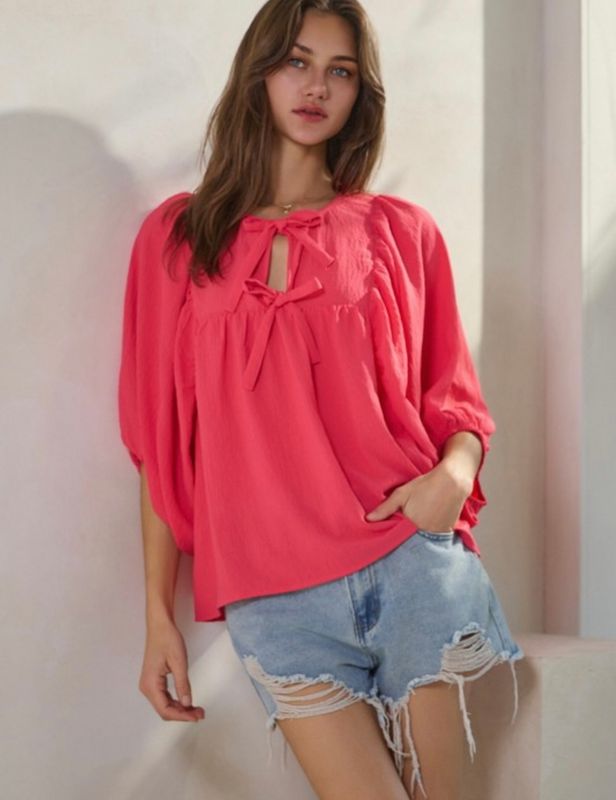 Batwing Sleeve Top, Coral