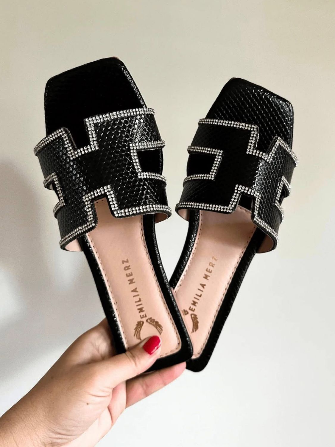 Rhinestone Dubai H Sandals, Black