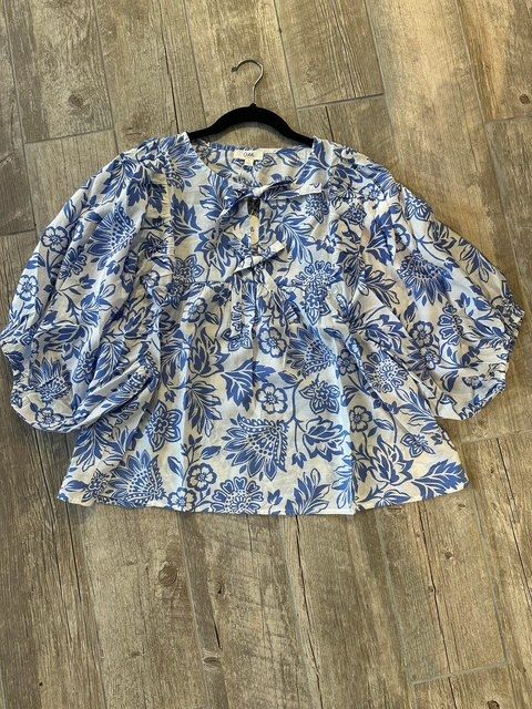 Boho Print Tie  Front Top, Blue