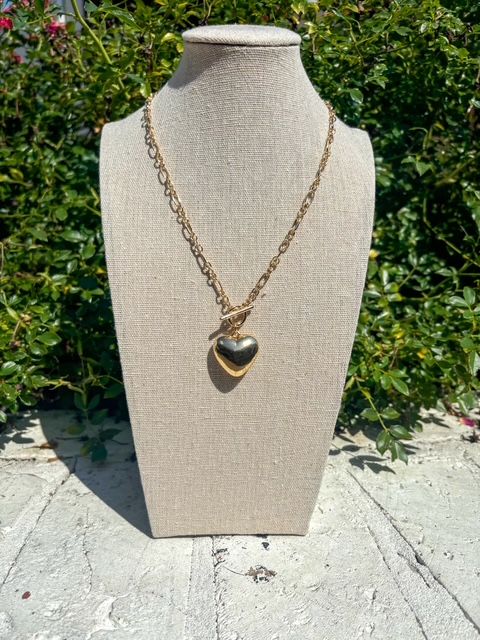 Puff Heart Necklace, Gold