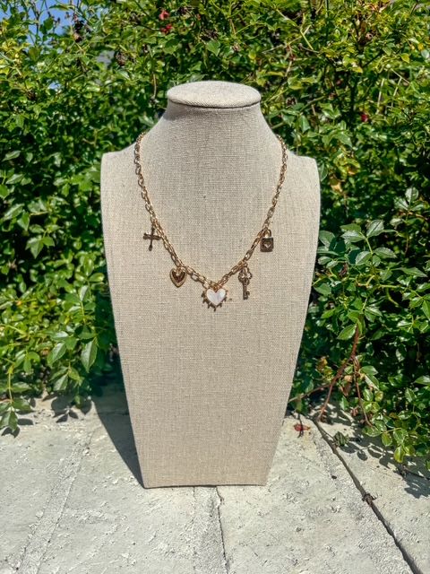 Lock &amp; Key Charm Necklace, Gold
