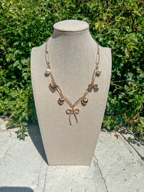 Pearl Bow Charm Necklace