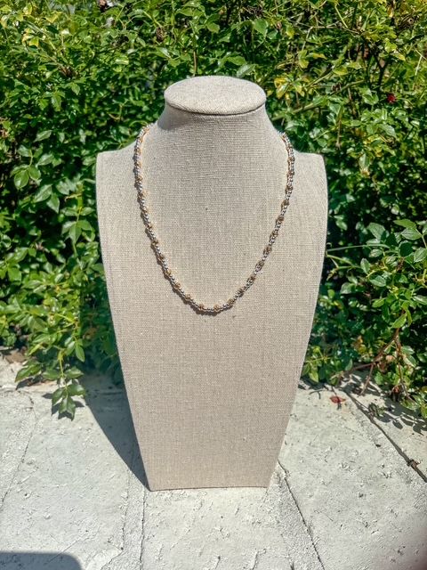 Beaded Necklace with Earrings Set, Silver &amp; Gold