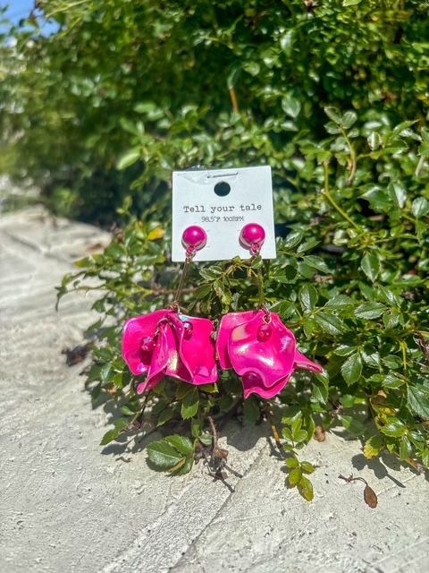 Iridescent Dangle with Charms Earrings, Pink