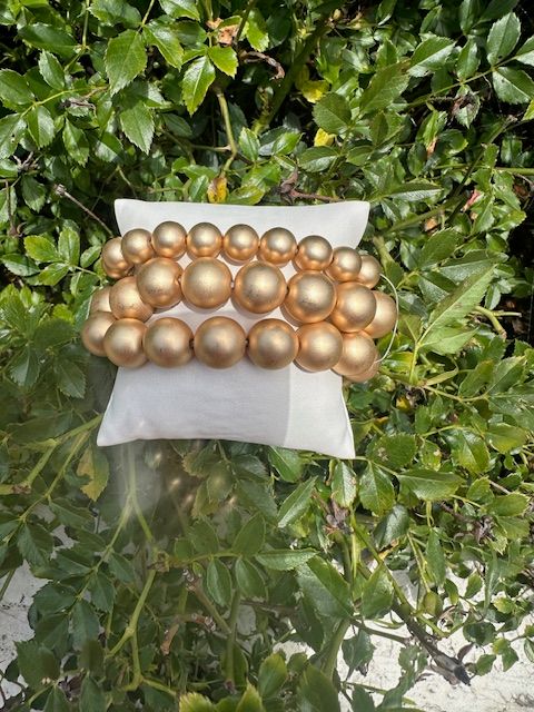 Set Of Three Matte Gold Ball Bracelets