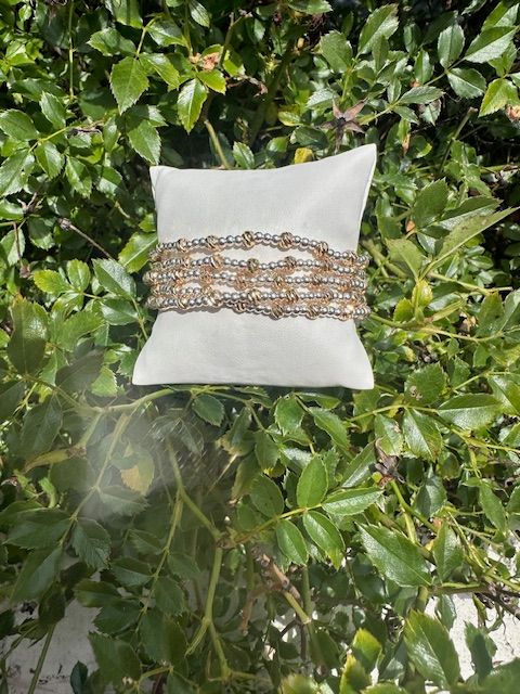 Beaded Stretch Bracelet, Silver &amp; Gold, Set Of 5