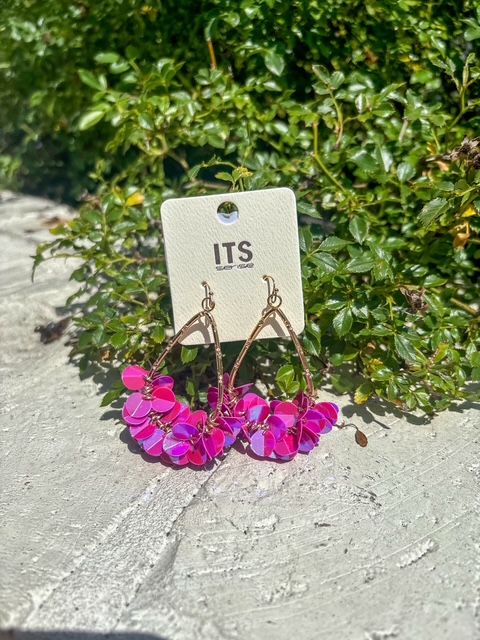 Iridescent Sequin Drop Earrings, Pink