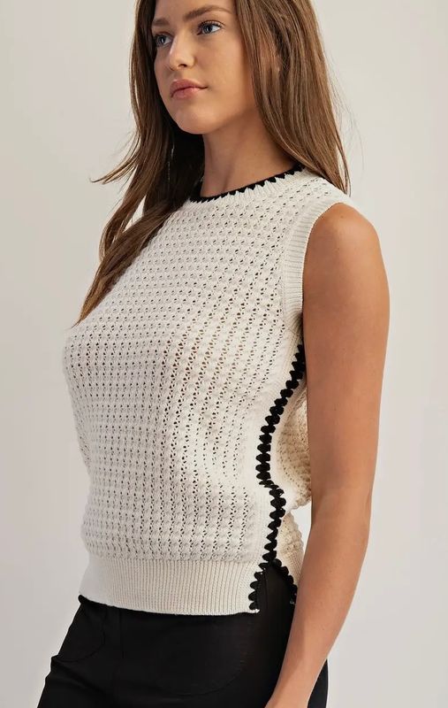 Sleeveless Sweater Top, Off White