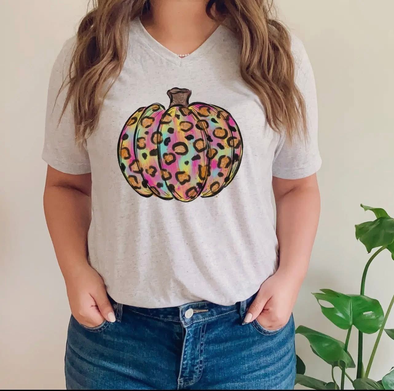 Leopard Pumpkin Tee, Grey