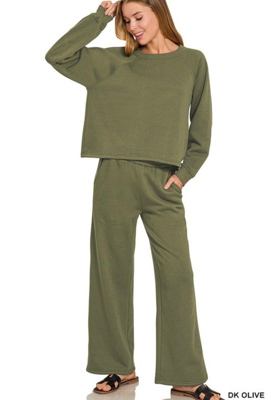 Reglan Pullover Sweatsuit Set, Olive
