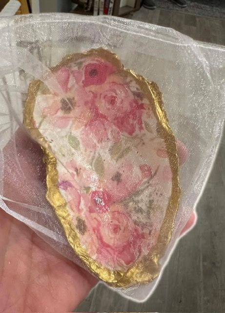 Pink Floral Painted Oyster Shells