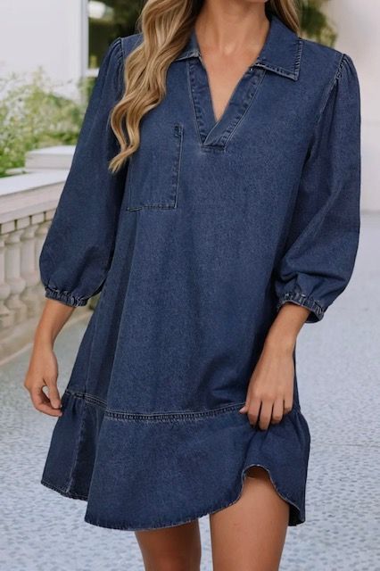 V Neck Denim Dress