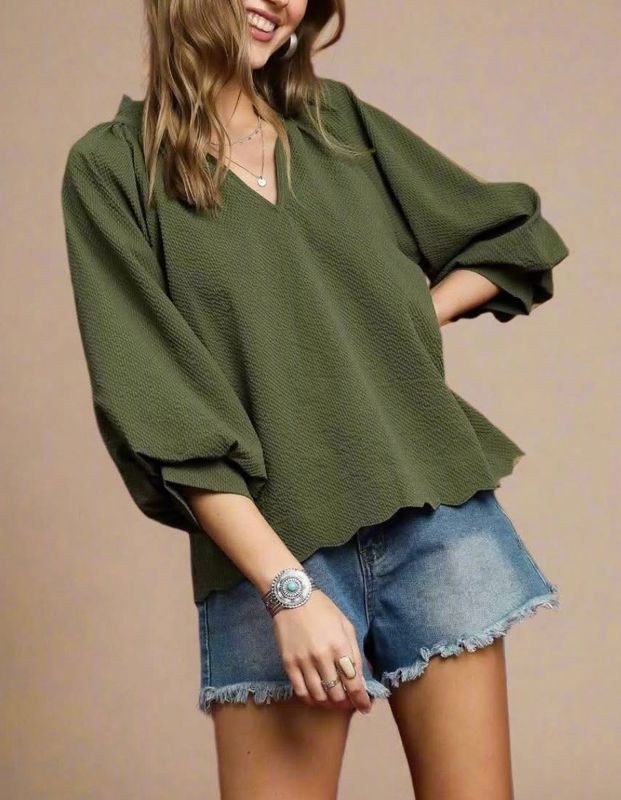 3\4 Length Sleeve Top, Green