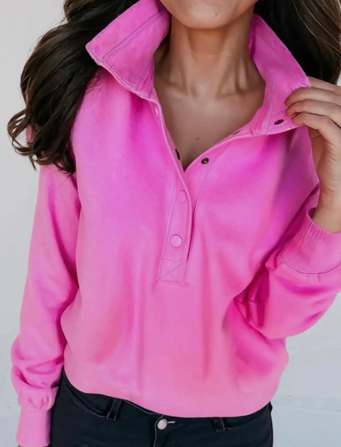 Half Button Sweatshirt, Pink