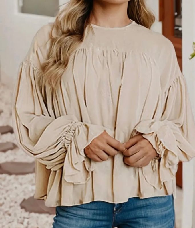Pleated Top, Beige