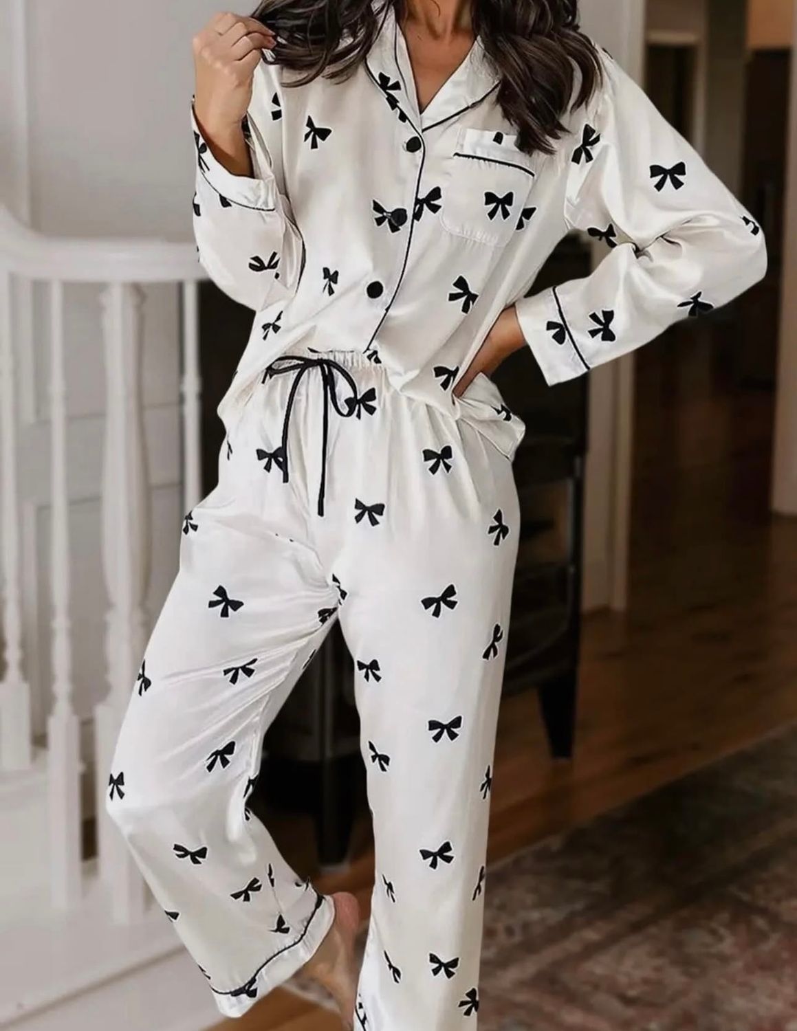 Silky 2 Piece Bow Pj Set