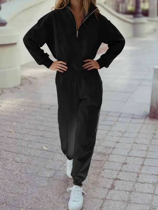 Jogger Set with Half Zip Top, Black