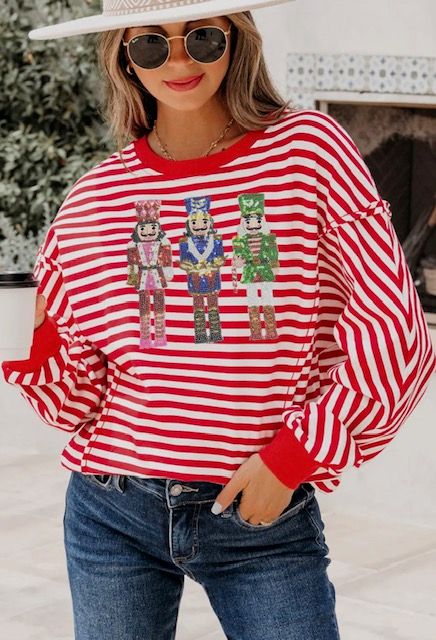 Sequin Nutcracker Stripe Top
