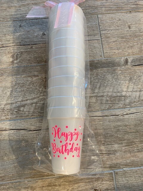 Happy Birthday Hot Pink Cups, 16oz.