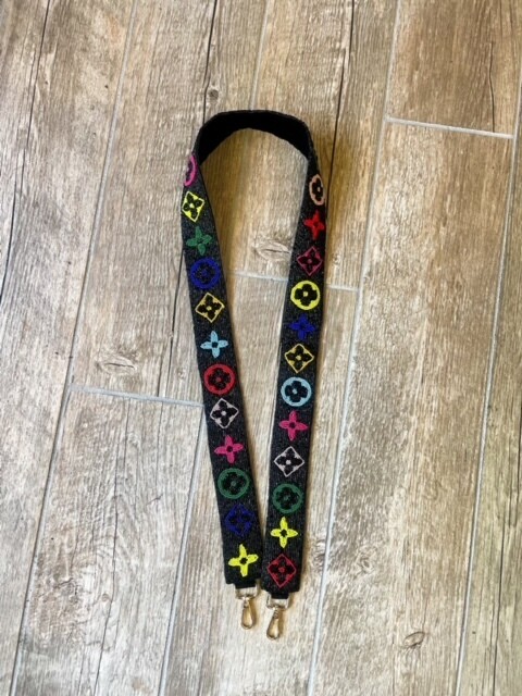 BB Beaded Purse Strap, Black with Color LV Dupe